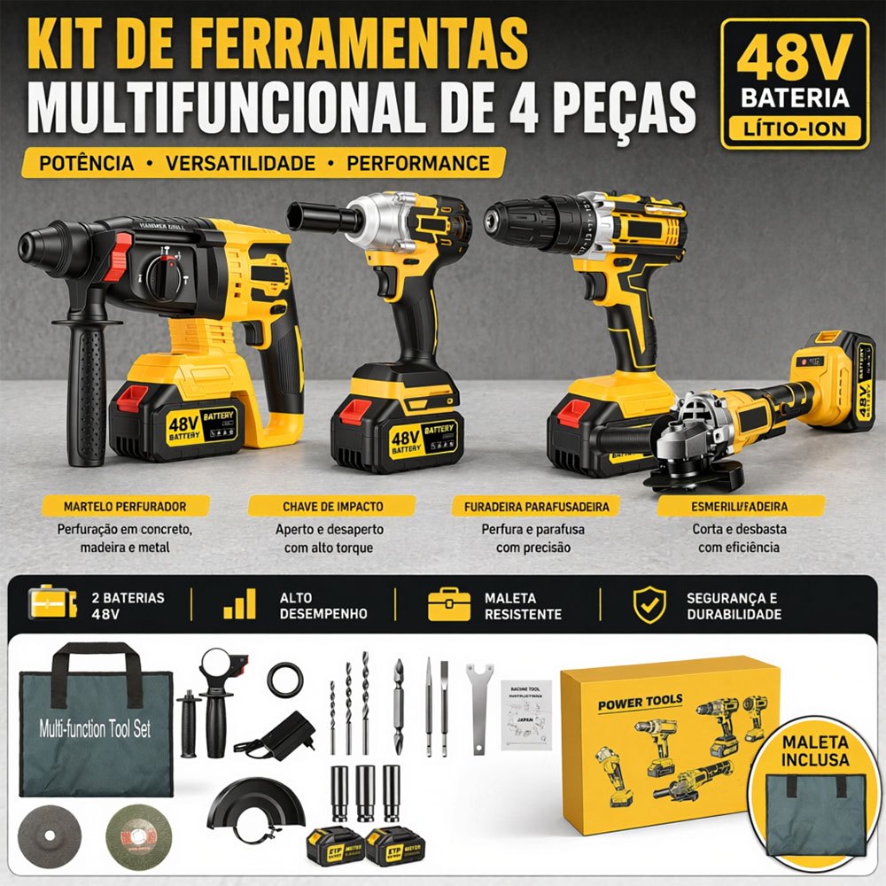Bolsa de Ferramentas com Kit 4 Peças Profissional Conjunto de Ferramentas Manuais Prático e Fácil de Levar