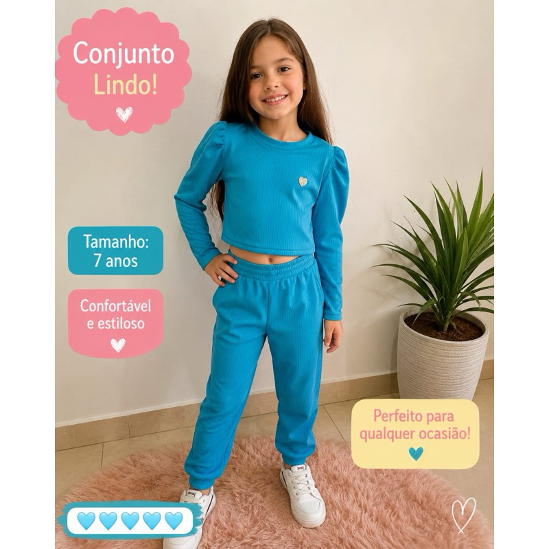 Conjunto Infantil Menina Canelado Inverno Manga Longa Frufru Macio Confortável Meia Estação Tamanho 7