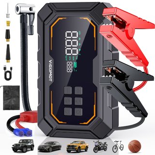 VIGOMOT Auxiliar de Partida Veicular 4 em 1 Com Compressor Digital, 6000mAh, 1000A de Pico e Power Bank