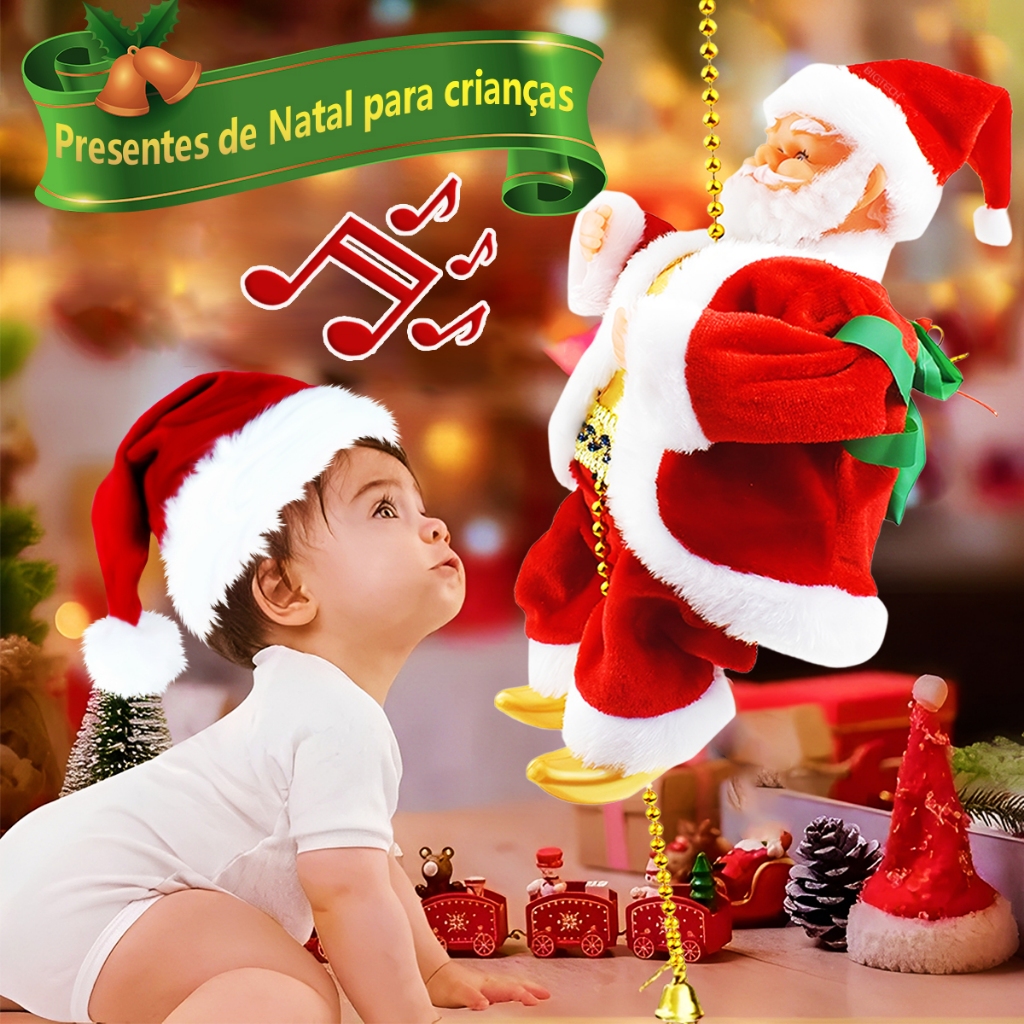 Papai Noel 27cm Bonecos De Natal Para Decoração Escalando Sobe E Descer Musical Canta
