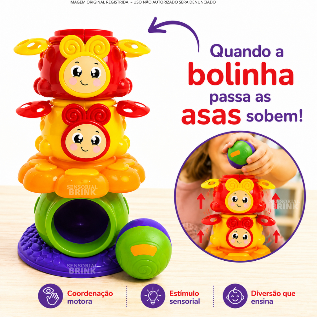 Torre Interativa Bolinha Desce | Brinquedo Educativo | Coordenação Motora | Montessori