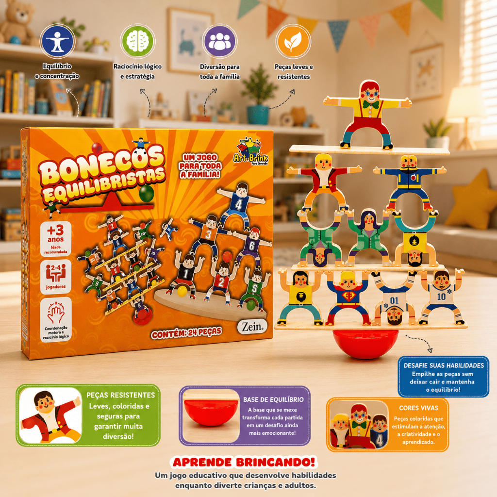 Jogo de Bonecos Equilibristas Infantil Educativo Equilíbrio Coordenação Motora Brinquedo Montessori Caiu Perdeu — imagem 2 de 2