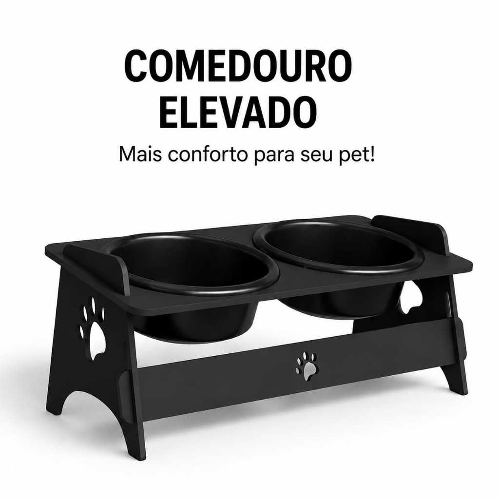 Comedouro Elevado em MDF para Cachorro e Gato – Design com Patinhas