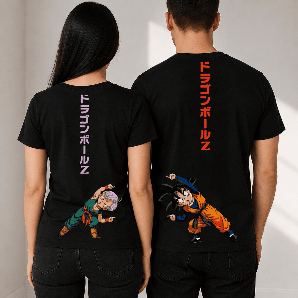 Kit Camiseta Gohan e Goku Camisa Casal Dragon Ball Z 100% Algodão Blusa Fusão