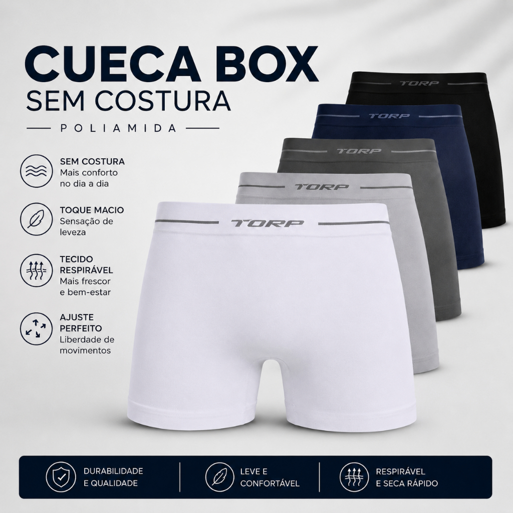 Kit Cueca Boxer Sem Costura Masculina Poliamida Premium Conforto Respirável 2 3 Peças Torp