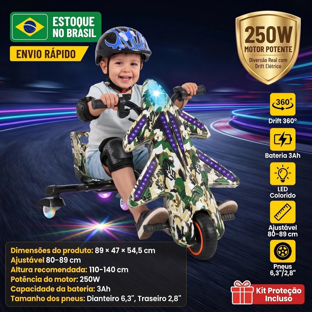 HONEYWHALE 008C Triciclo Elétrico Drift Infantil 250W 15KM/H 12KM com Bluetooth, 3 Velocidades