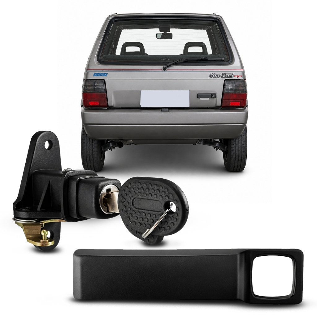 Kit Cilindro Botão Porta Malas + Maçaneta Externa Tampa Porta Malas Uno 85 a 95
