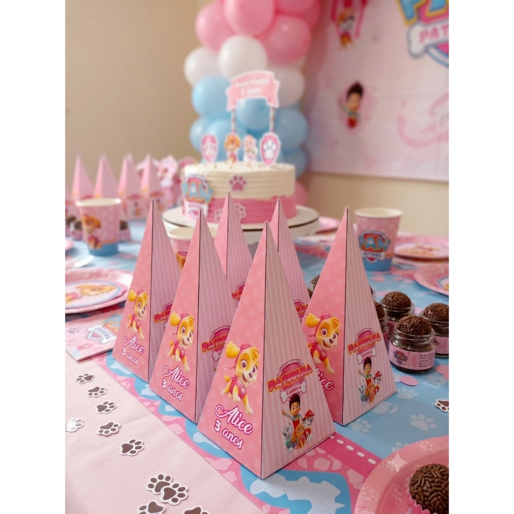 kit caixinha Pirâmide Patrulha Canina 10 unidades Lembrancinha de Aniversário Chá Revelação
