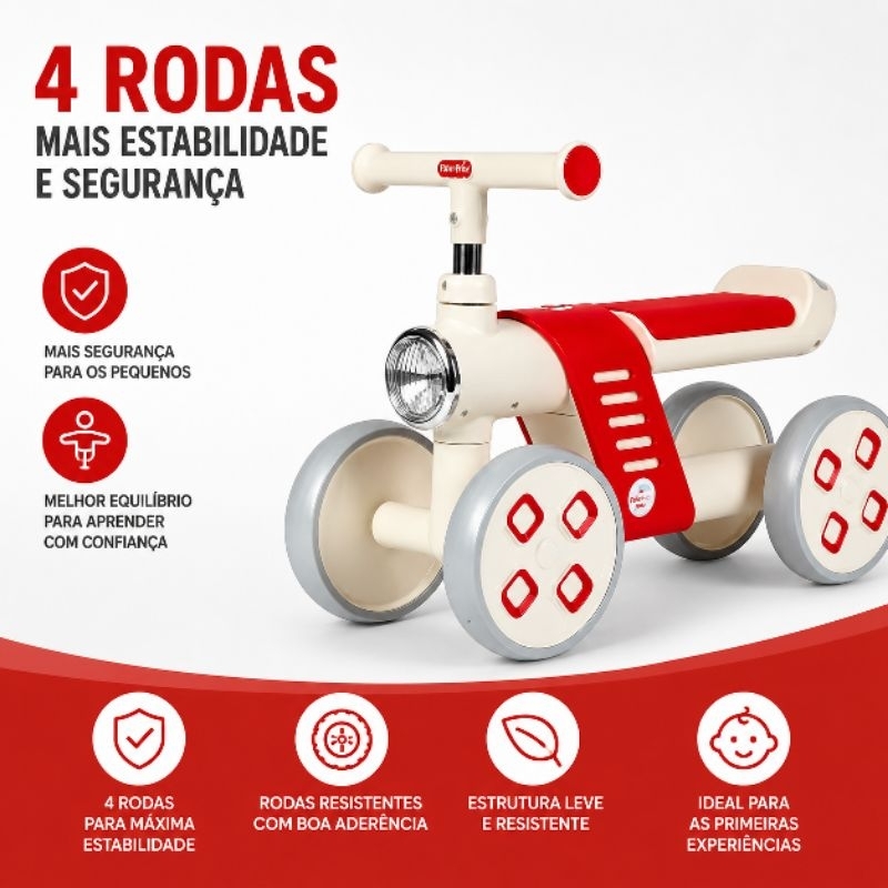 Mini Bike Infantil Quatro Rodas Estavel Seguro Facil Equilibrio Vermelha