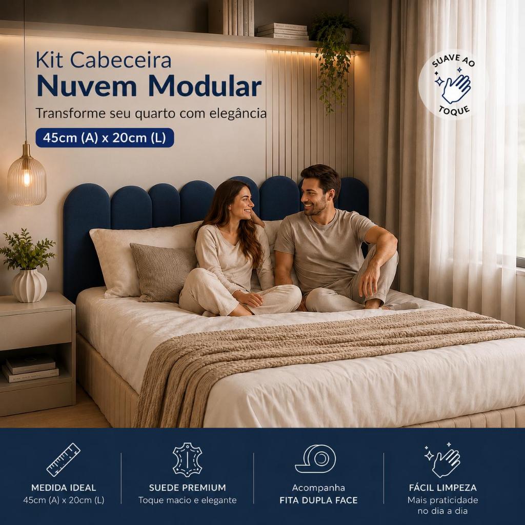 Kit 5 Até 10 Cabeceiras Cama Box Casal Moderna Luxo Estofada Modulada Sem Furo Autocolante 45cmx20cm Solteiro Queen King