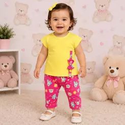 Conjunto para Bebê Menina Calça e Blusa Estiloso Moda Blogueirinha Fofo