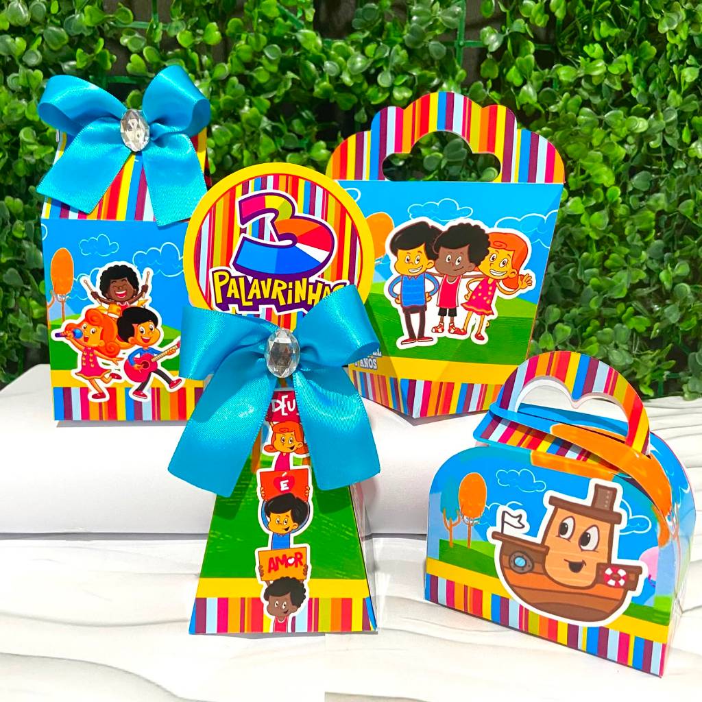 Kit Caixas Personalizadas 3 PALAVRINHAS Lembrancinhas Festa Infantil Aniversário Desmontadas