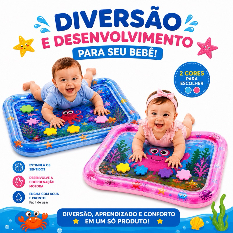 Tapete de Atividades Bebê Inflável Água Sensorial