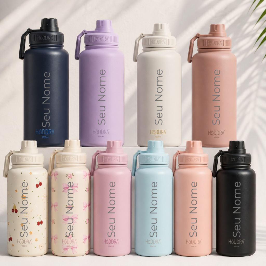 HIDDRA Garrafa Térmica GRANDE Personalizada 1200ml/1000ml com Seu NOME Antevazamento