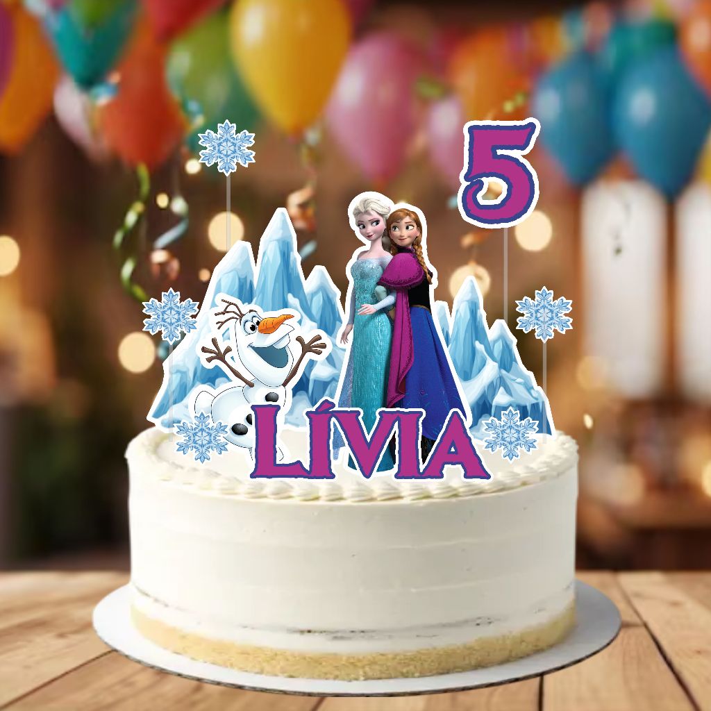 Topo de bolo tema Frozen personalizado com nome e idade Elza Ana Olaf Amigos Castelo