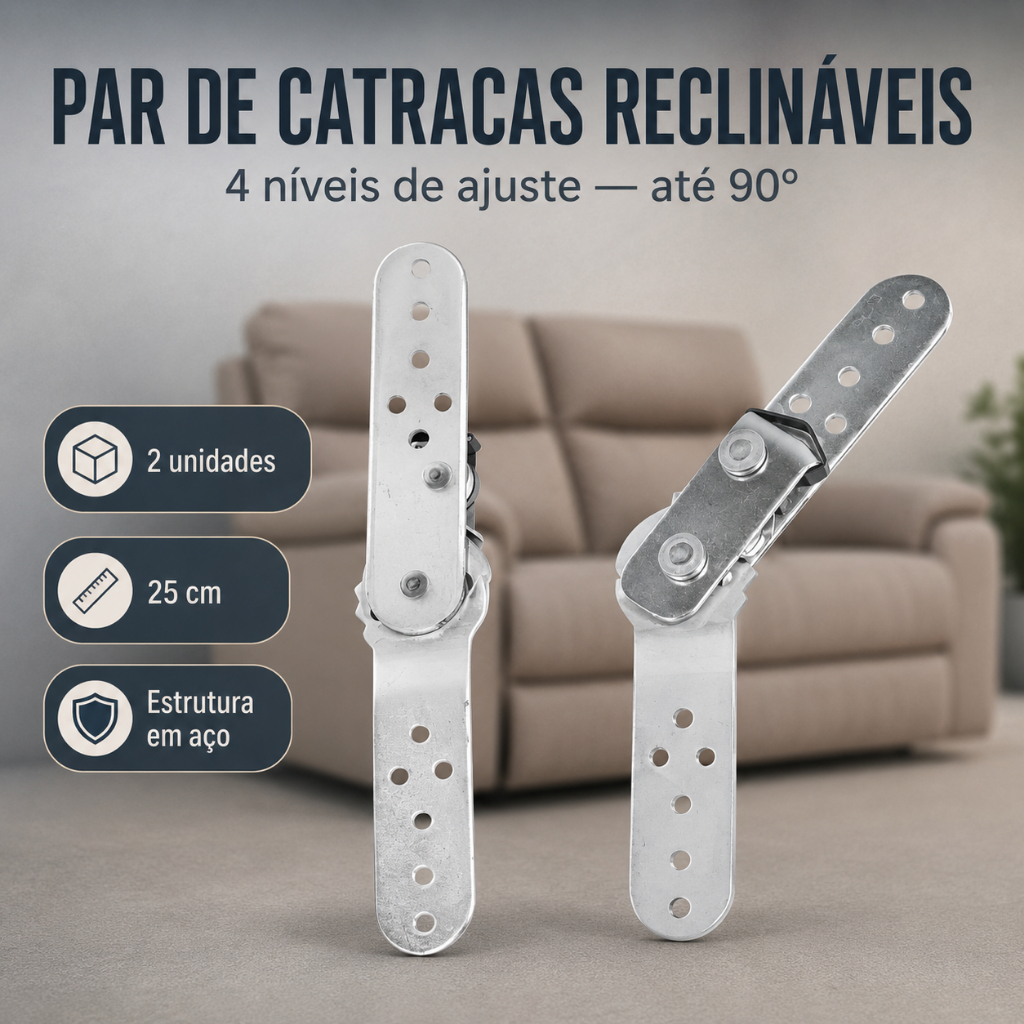 Par de Catraca Reclinável para Sofá - Cabeceira de Sofá 4 Níveis de Ajuste
