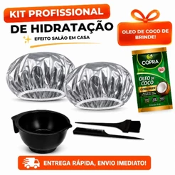 Kit Hidratação Capilar Com 1 ou 2 Toucas Térmica Metalizada + Óleo de coco + Pote e Pincel-Tratamento em casa