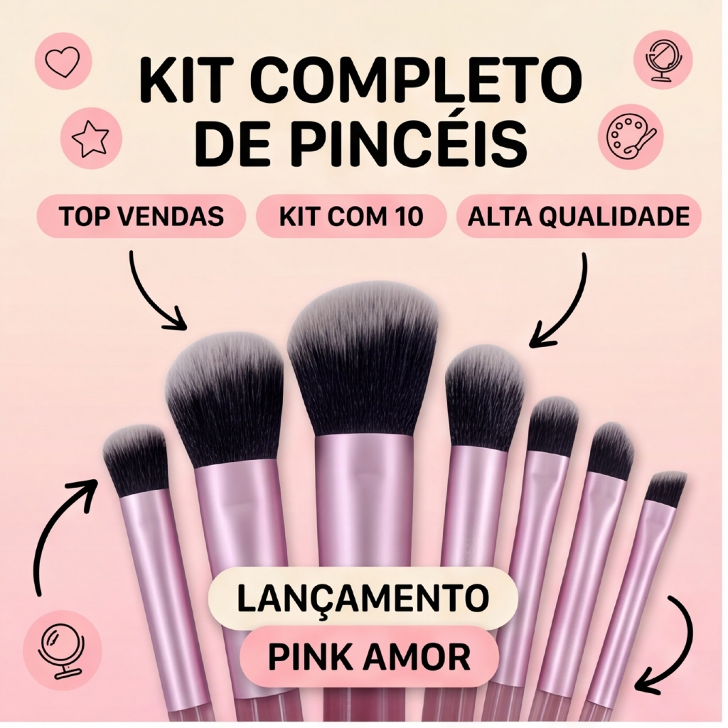 Kit 10 Mini Pincéis de Maquiagem Profissional Portátil com Estojo Necessaire para Viagem（Embalado em sacos plásticos）