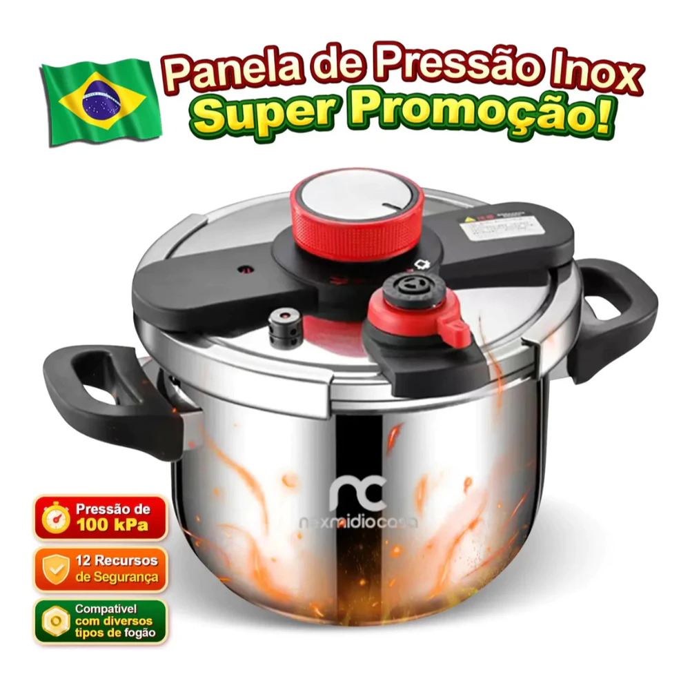 Panela De Pressao Inox 6L/8L/10L 100kPa De Vapor Para Indução E Fogões