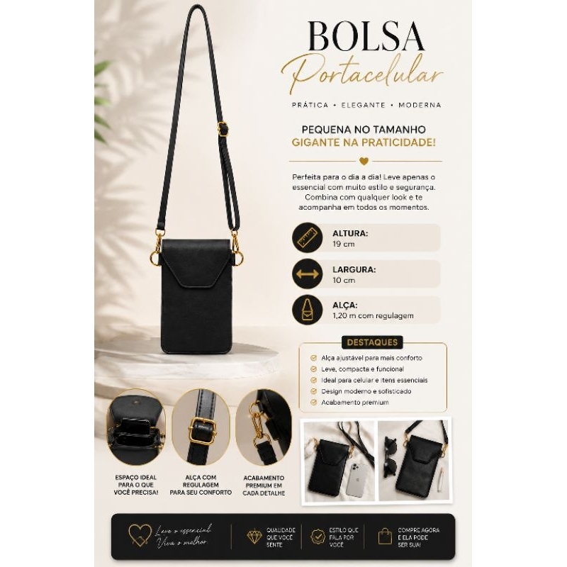 Bolsa Porta Celular Bag Feminina De Ombro Alça Transversal Multiuso Porta Cartão Dia a Dia Balada Presentes