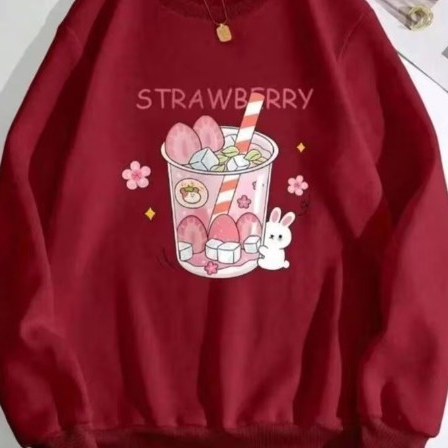 Moletom Strawberry Gola Redonda Blusa de Frio Estampada Unissex Moda Inverno Casual Elegante Confortável