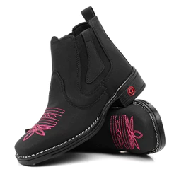 Botina Feminina Texana Country Bico Quadrado Cano Curto Bordada Confortável Estilo Western