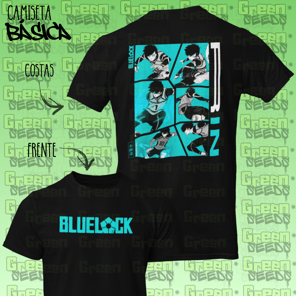 Camiseta Básica Streetwear Blue Lock Itoshi Rin Anime Jogadora Velocidade Drible Futebol Unissex 100% Algodão.