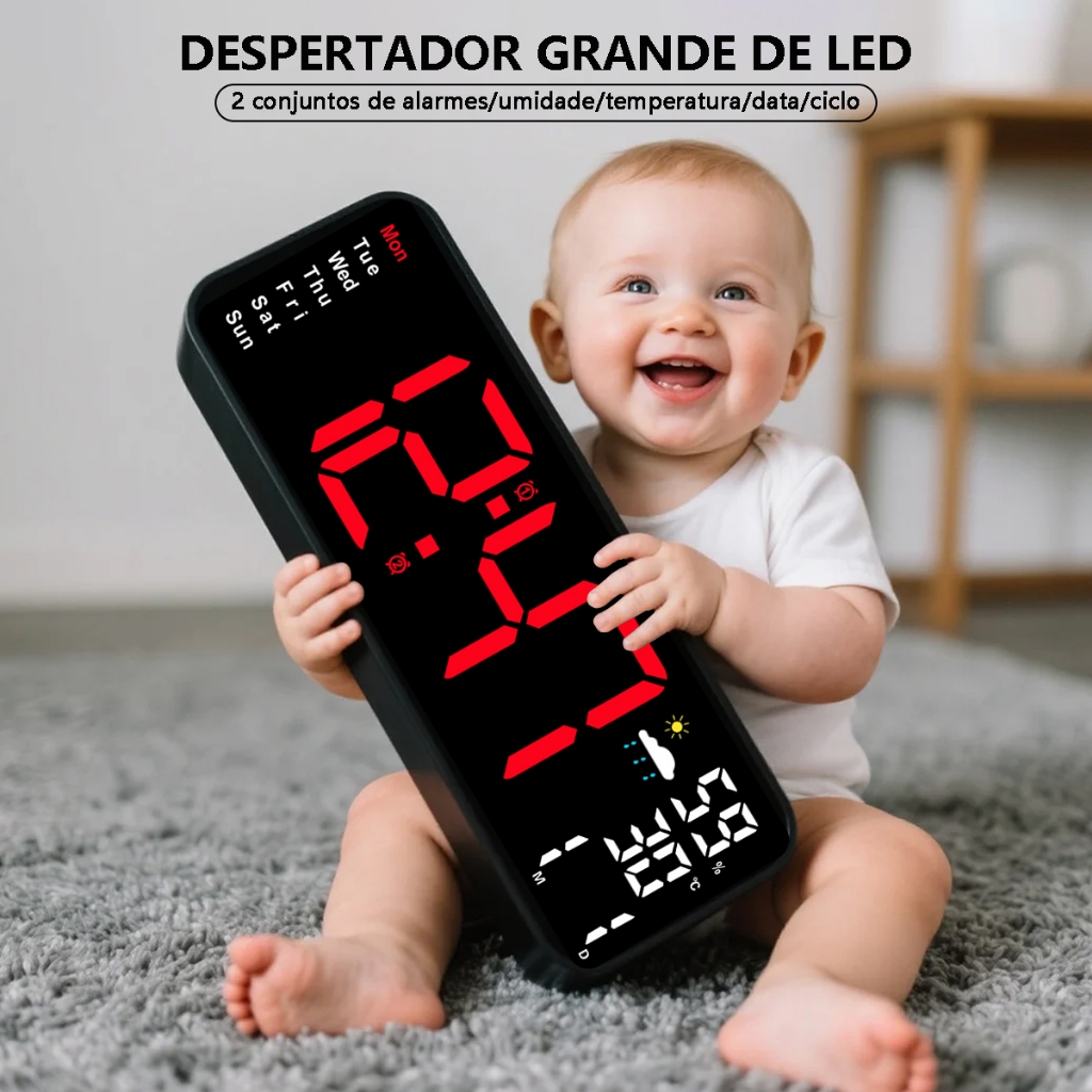 Relógio De Mesa Digital Montagem Na Parede Alarme Led Temperatura Data Calendário Cabeceira Adequado Para Quartos