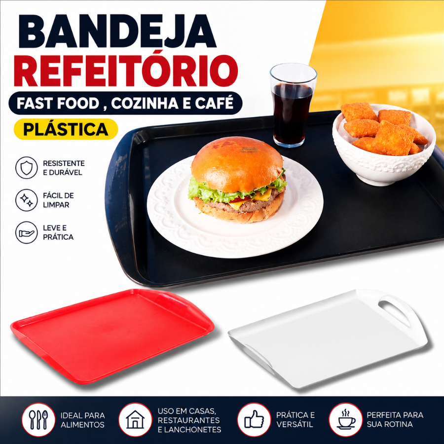 Bandeja Refeitório Fast Food , Cozinha e Café Plástica