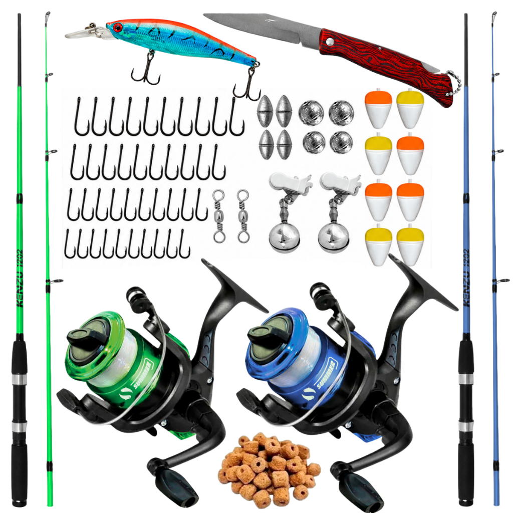 Kit Pesca Completo 2 Vara 1,20m 10kg com Molinete e Acessorios