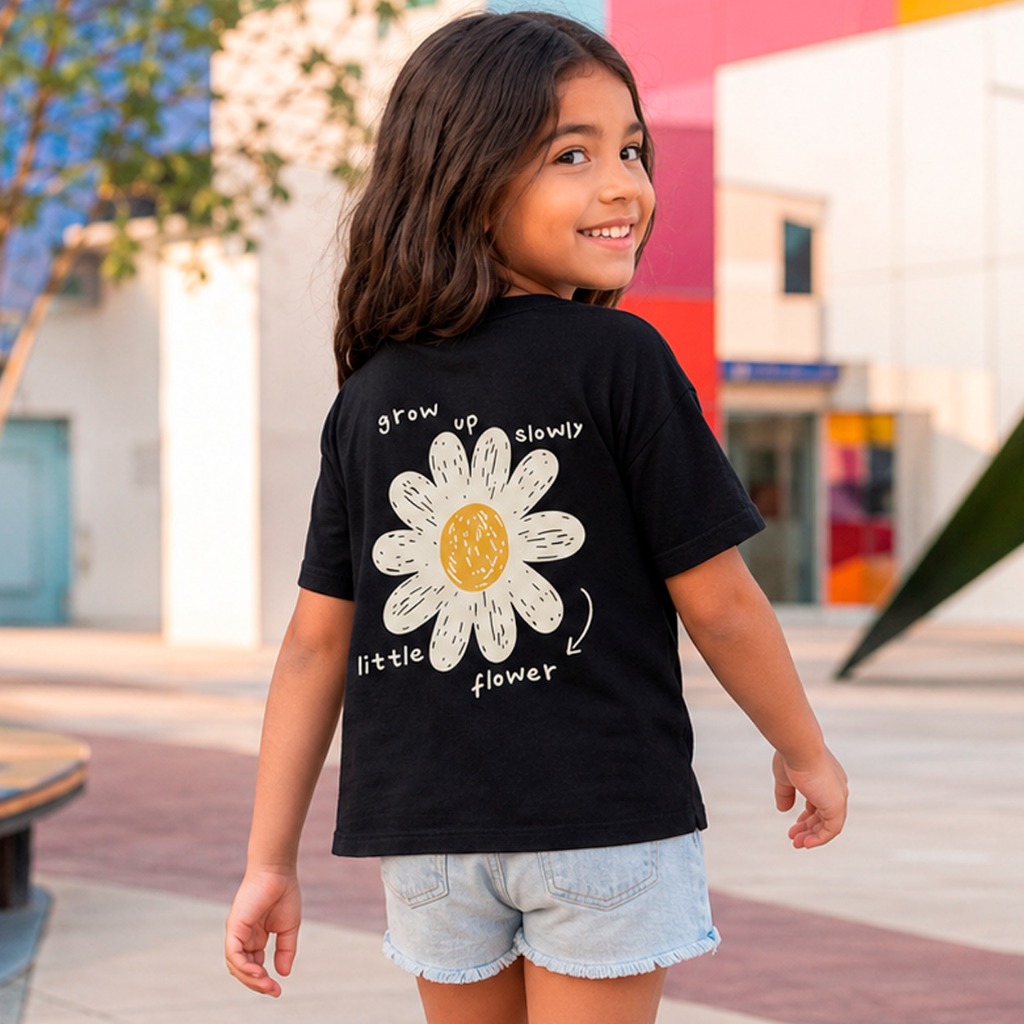 Camiseta Infantil Feminina Flor Branca Roupa Algodão Fofa Macio Casual Moda Kids Estampa Menina Confortável
