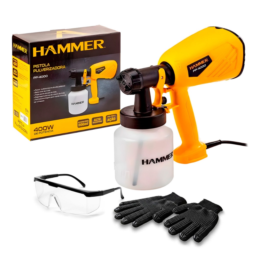 Pistola De Pintura Profissional Pulverizadora 500ml Hvlp Hammer 400w Amarelo + A