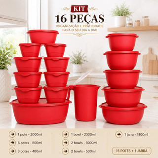 Kit Jogo de Cozinha 16 Peças Potes Herméticos Com Jarra Plástico Resistente Livre BPA Org…