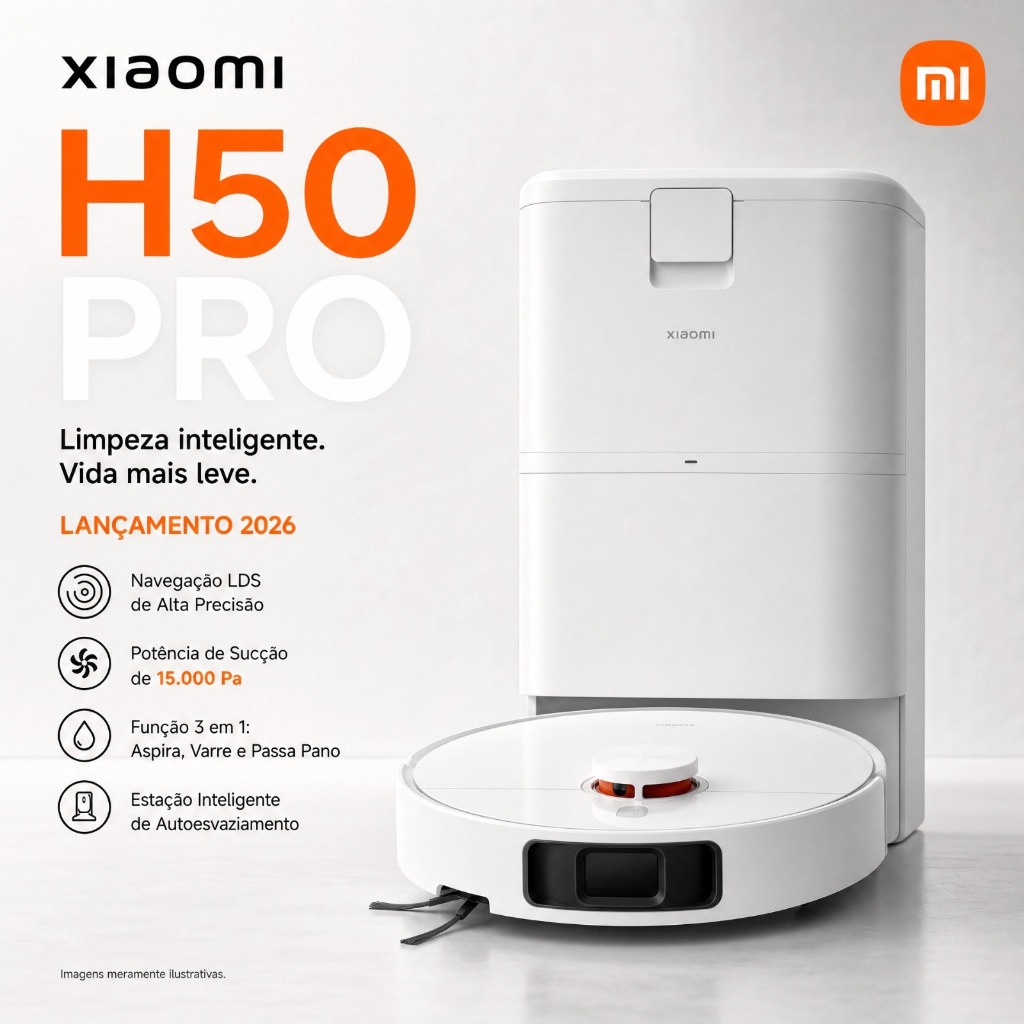 Aspirador Robô Xiaomi Robot Vacuum H50 Pro Lançamento 2026 127V