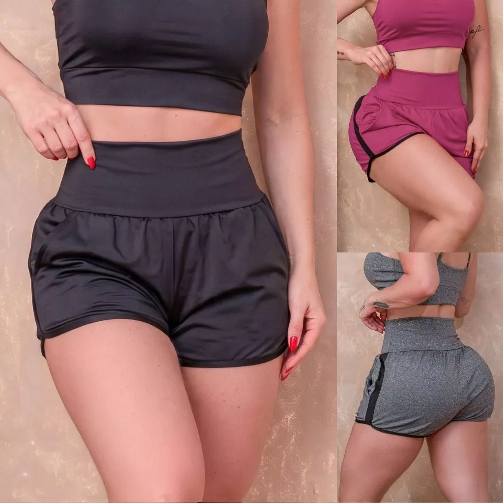 Short Fitness Com Bolsos Para Celular Academia Treino Cós Alto Suplex Premium Zero Transparência — imagem 1