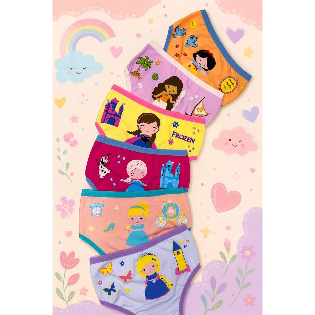 Kit Calcinhas Infantis Menina algodão Premium estampas princesas variadas confortáveis e macias