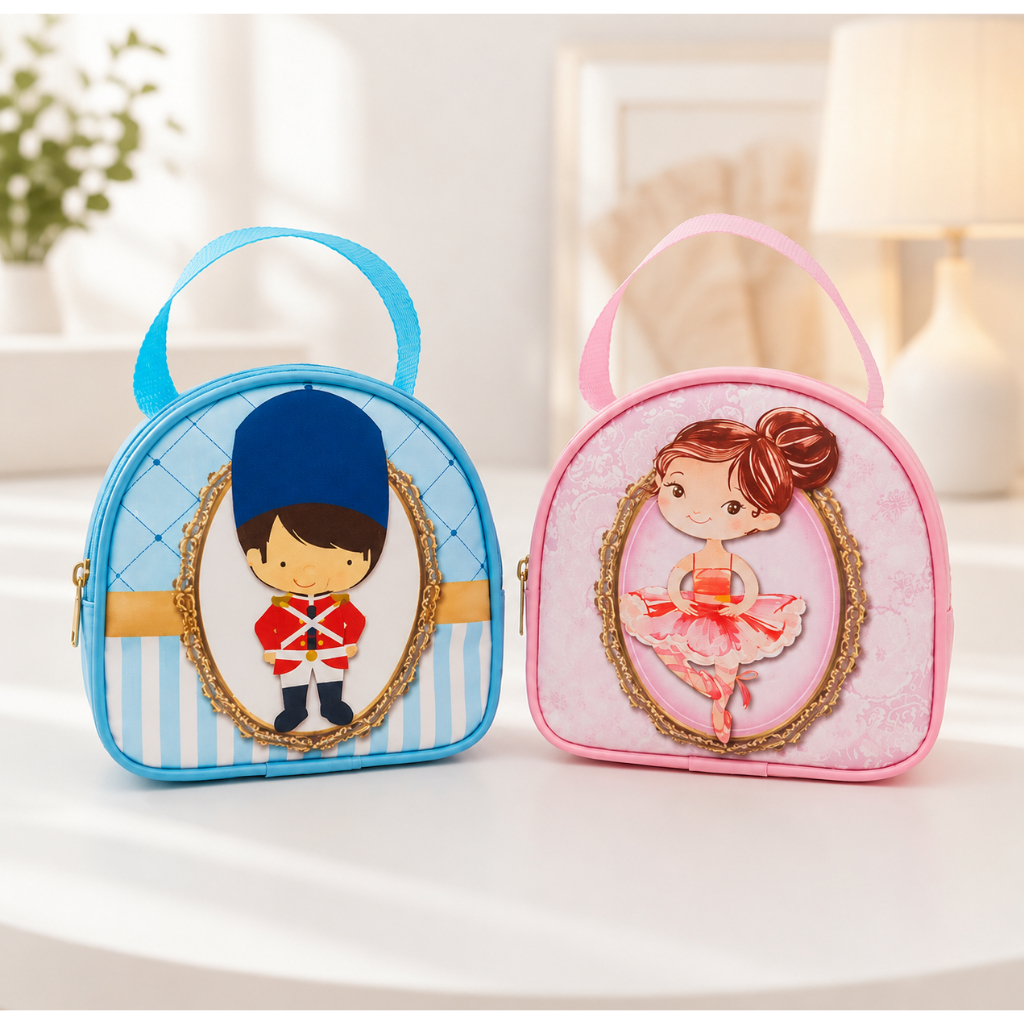 Lembrancinha Personalizada Infantil Mini Bolsinha 15x15x8 cm | Tema Bailarina e Soldadinho | Aniversário