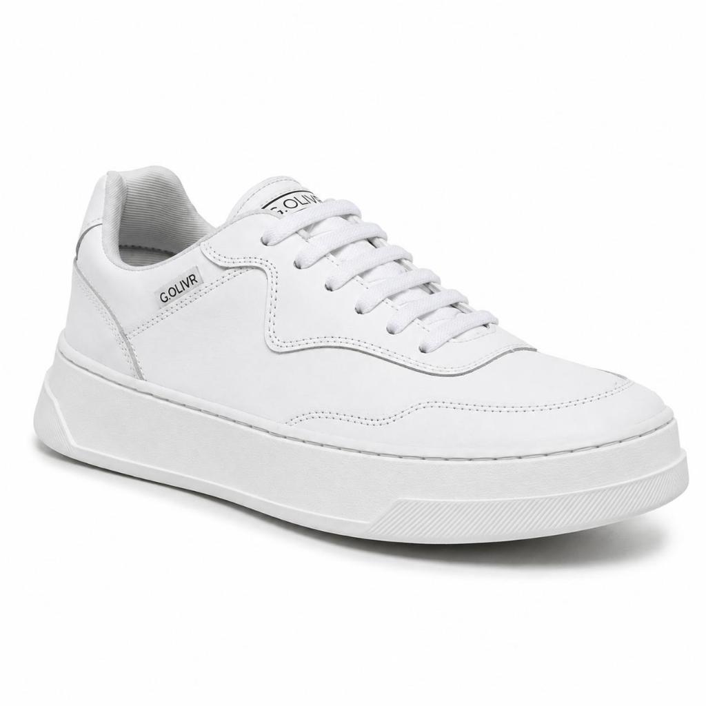 Tênis Casual Tendência Sneaker Couro Palmilha Gel Sola Costurada Ajuste Elástico