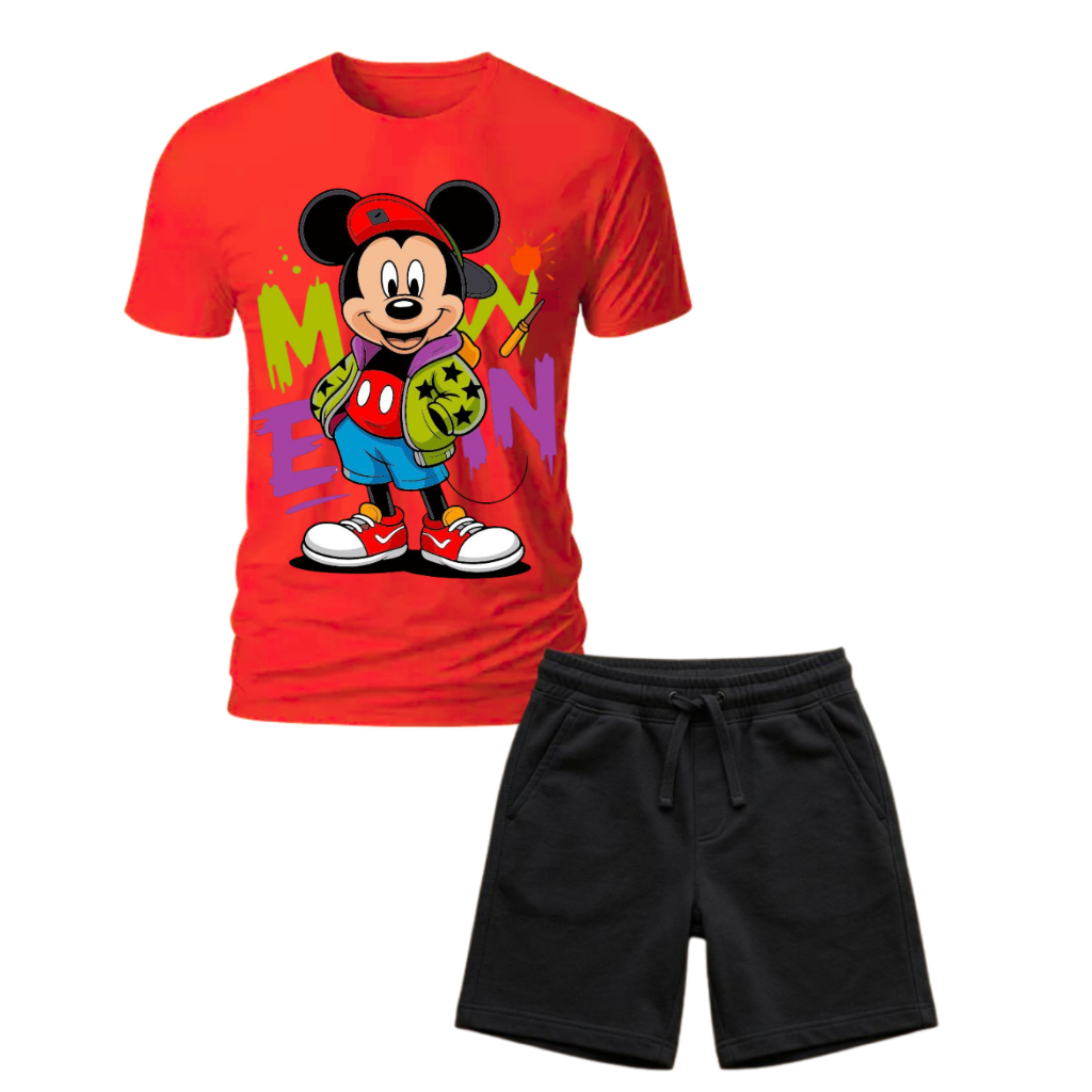 Conjunto Infantil Camiseta Estampada + Bermuda Moletinho Confortável