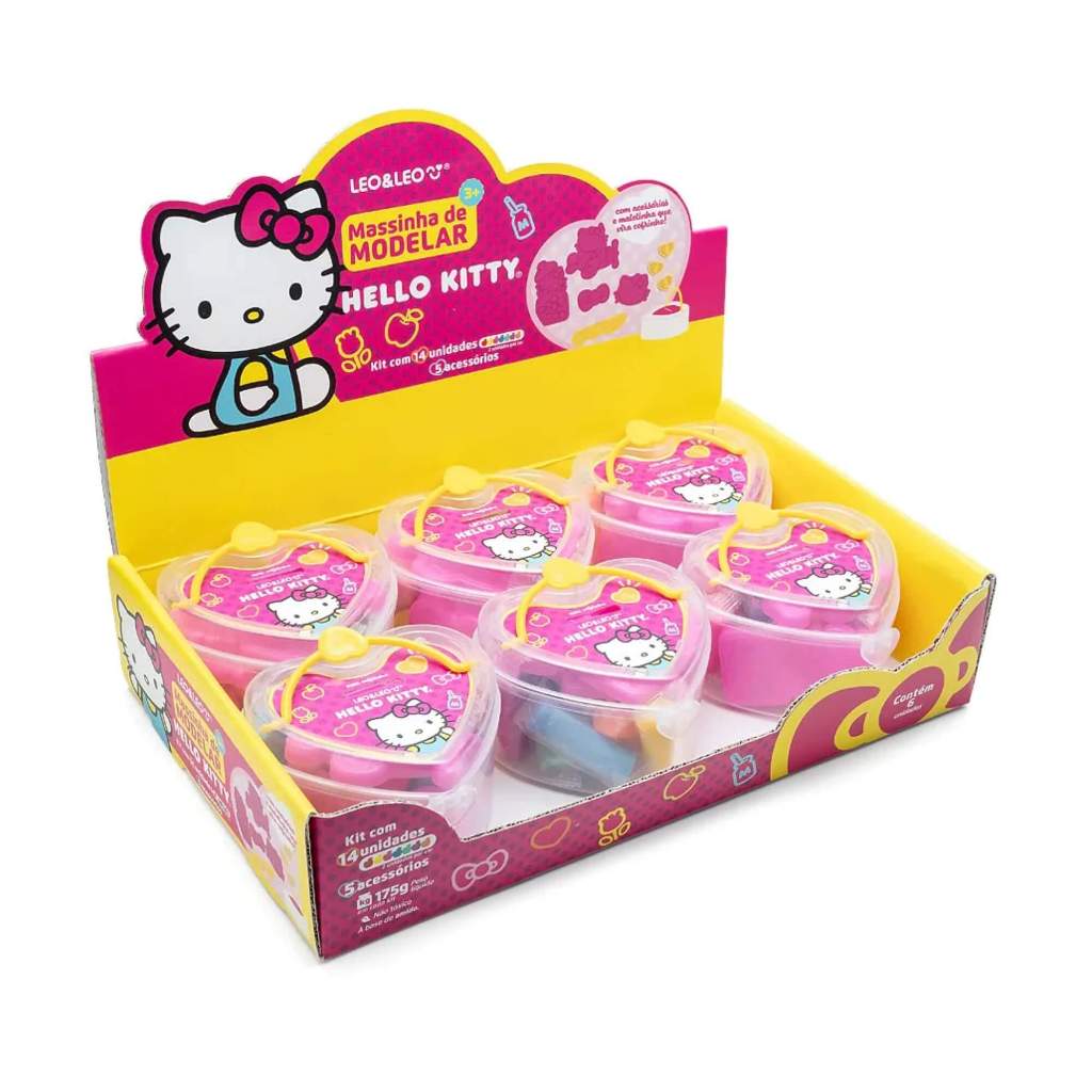Massinha de Modelar Coração Hello Kitty 7 Cores + 5 Moldes Display 6 Kits Leonor