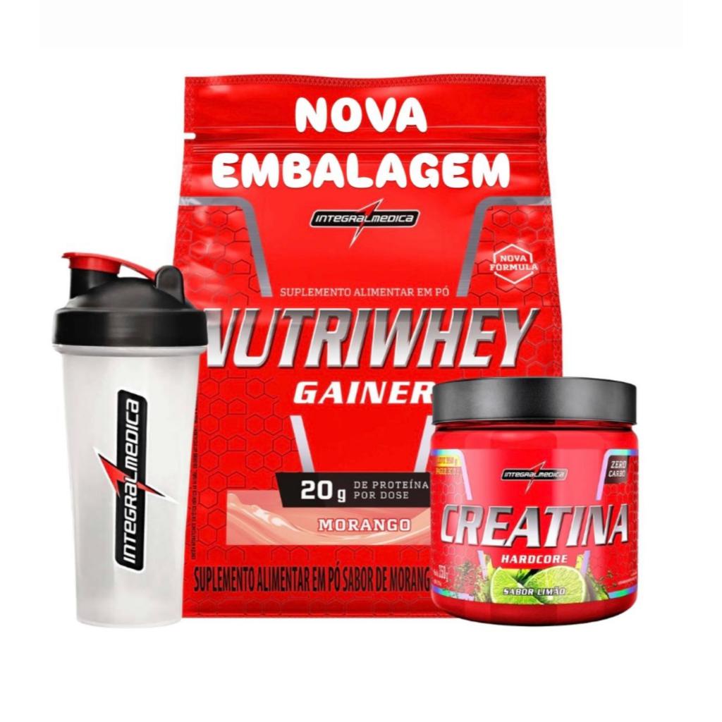 Kit Nutri Whey Protein 1,2 Kg + Creatina 300g 100% Pura + Coqueteleira 600ml  - Integralmedica