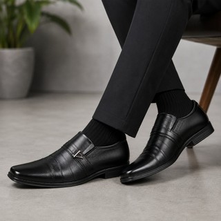Sapato Social Masculino Couro Bico Quadrado Esporte Fino Antiderrapante Trabalho Dia a Dia Escritório Moda Jovem Luxo