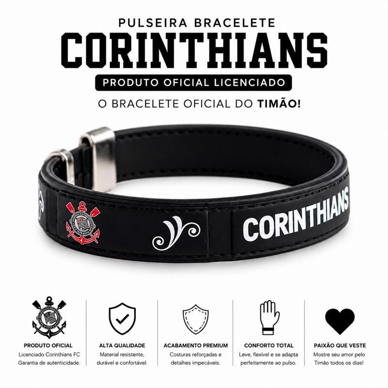 Bracelete Pulseira Oficial do Corinthians  FC torcida pelo Timão  licenciado