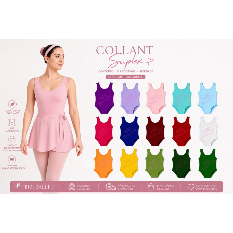 Collant Colorido para o Dia a Dia Ballet, Jazz ou Ballet - TAMANHO ADULTO (EM SUPLEX)