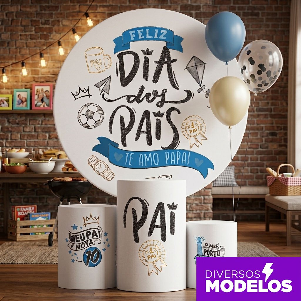 Trio Capa Cilindro E Painel Redondo Dia dos Pais Sublimado Veste Fácil C/Elástico - Vários Modelos