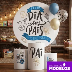 Trio Capa Cilindro E Painel Redondo Dia dos Pais Sublimado Veste Fácil C/Elástico - Vários Modelos
