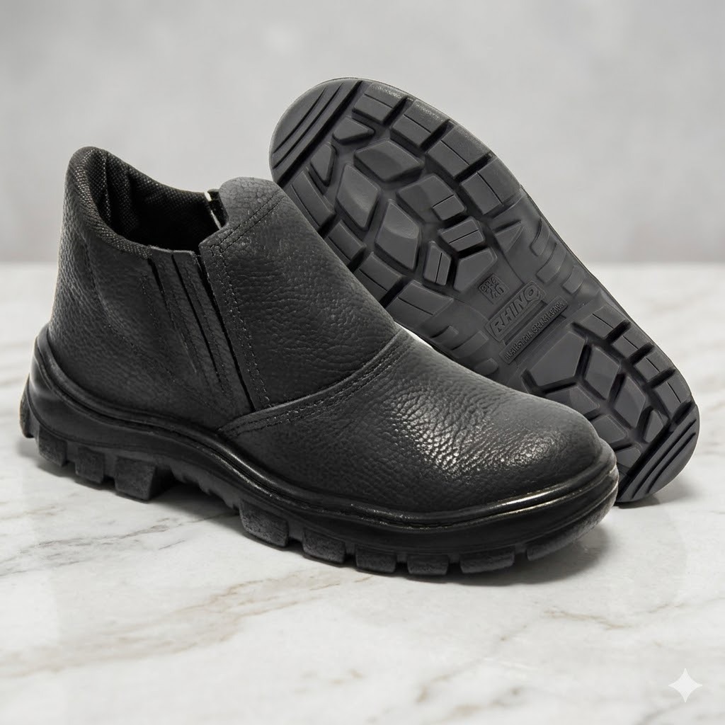 Bota de Segurança em Couro Bota com Elástico Com Proteção Ca Bota de Couro Preta Para Trabalho EPI