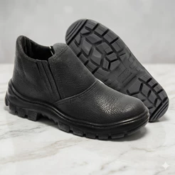 Bota de Segurança em Couro Bota com Elástico Com Proteção Ca Bota de Couro Preta Para Trabalho EPI