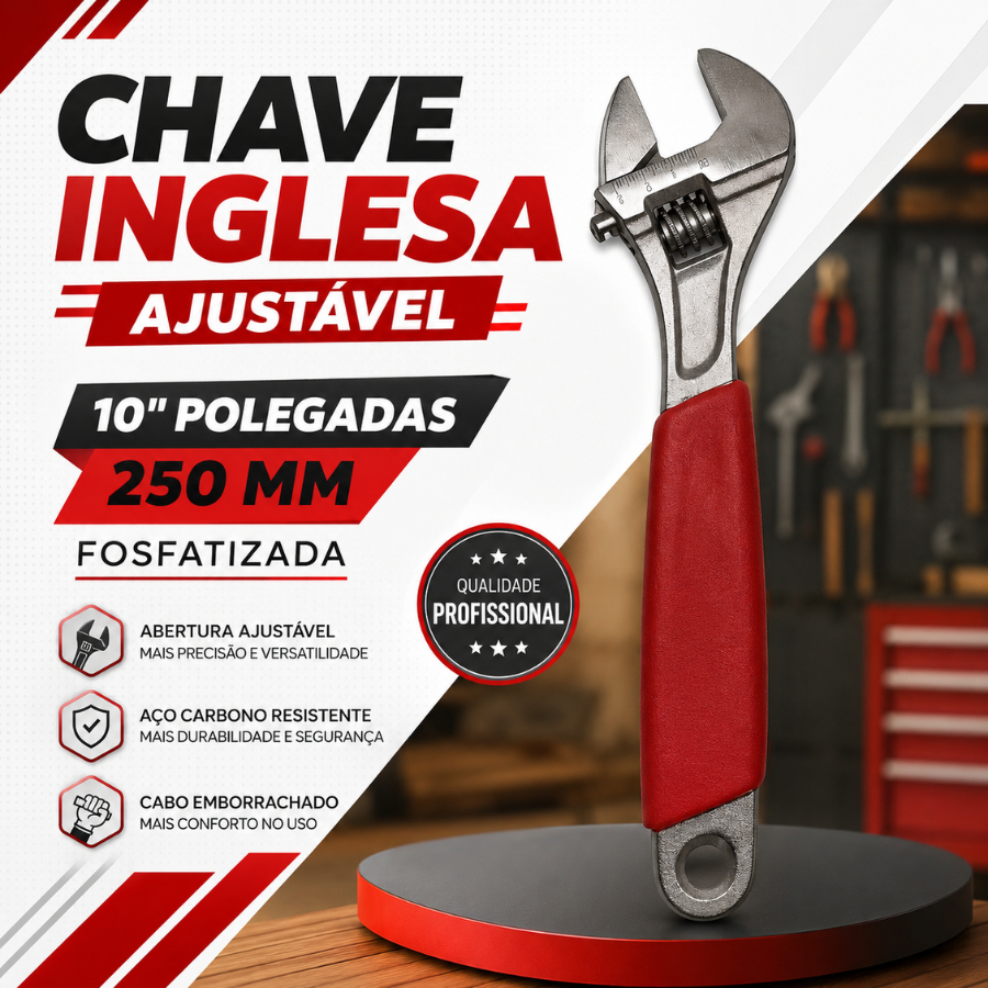 Chave Inglesa  Ajustável 10 Polegadas Aço Universal Profissional  Cabo