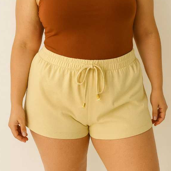 Shorts Femininos Moletinho Plus Size – Conforto, Cintura Elástica, Moda Casual e Dia a Dia.